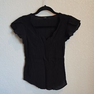 MINE Black Flutter Sleeve Blouse Top | Flowy Casual Chic Size Medium M